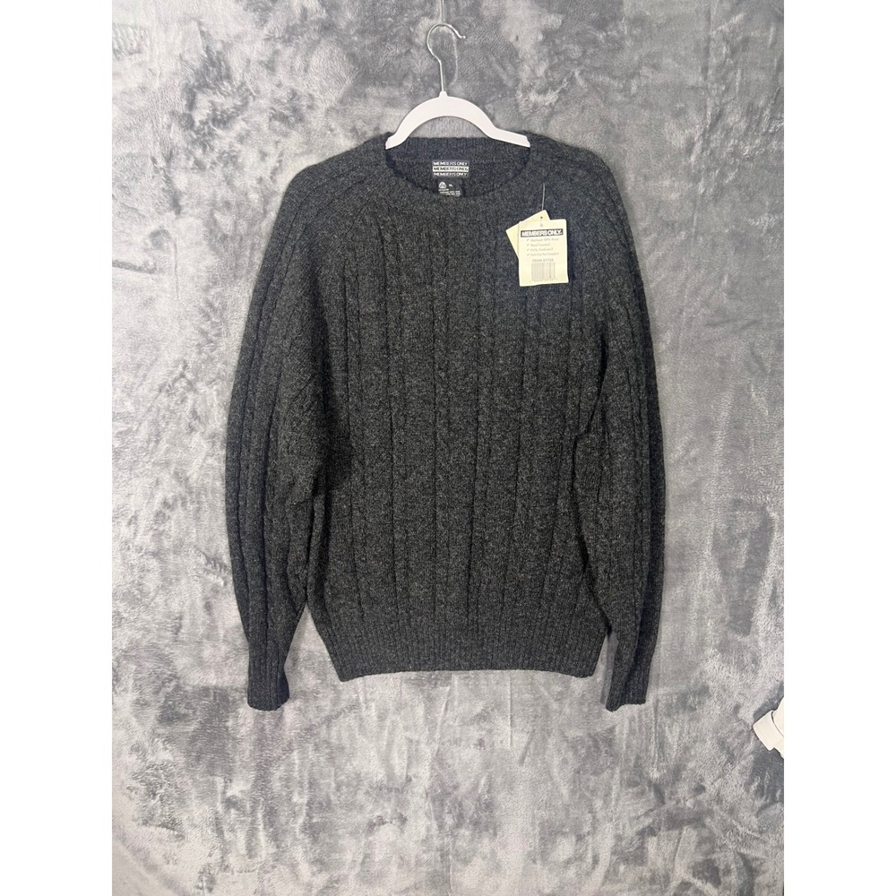 Members Only Vintage Gray Shetland Wool Cable Knit Crewneck Sweater XL 87758
